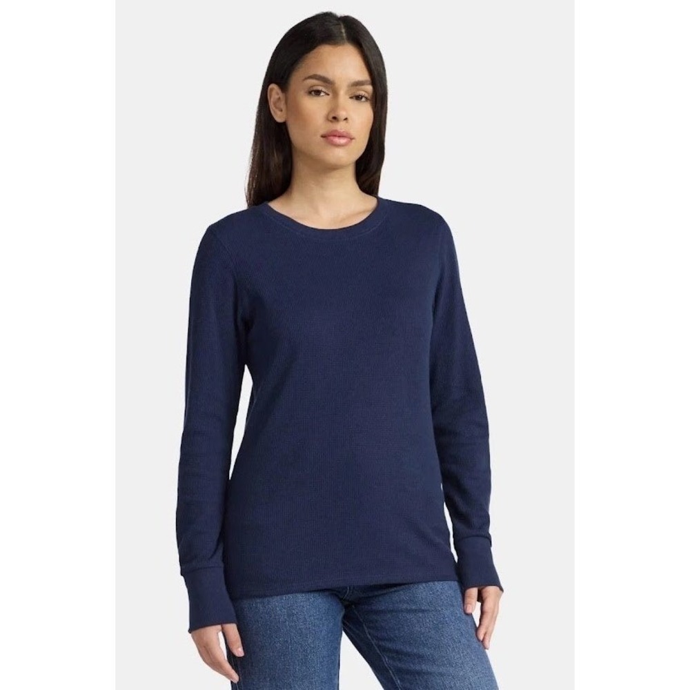 Time and Tru Women's NavyThermal Knit Long Sleeve Crew Neck Ribbed Top XS